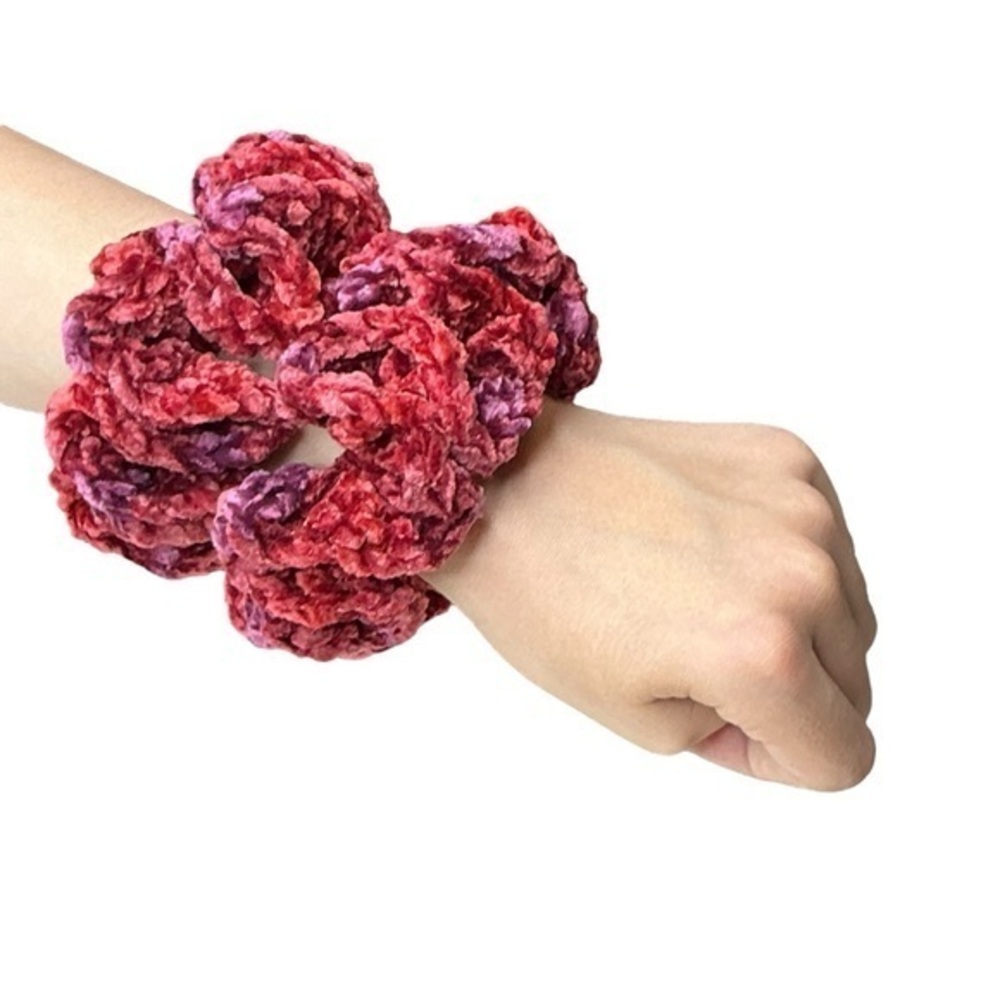 Crochet Scrunchie Oversized Hair Tie Set of 2 Plush Crushed Velvet Handmade
